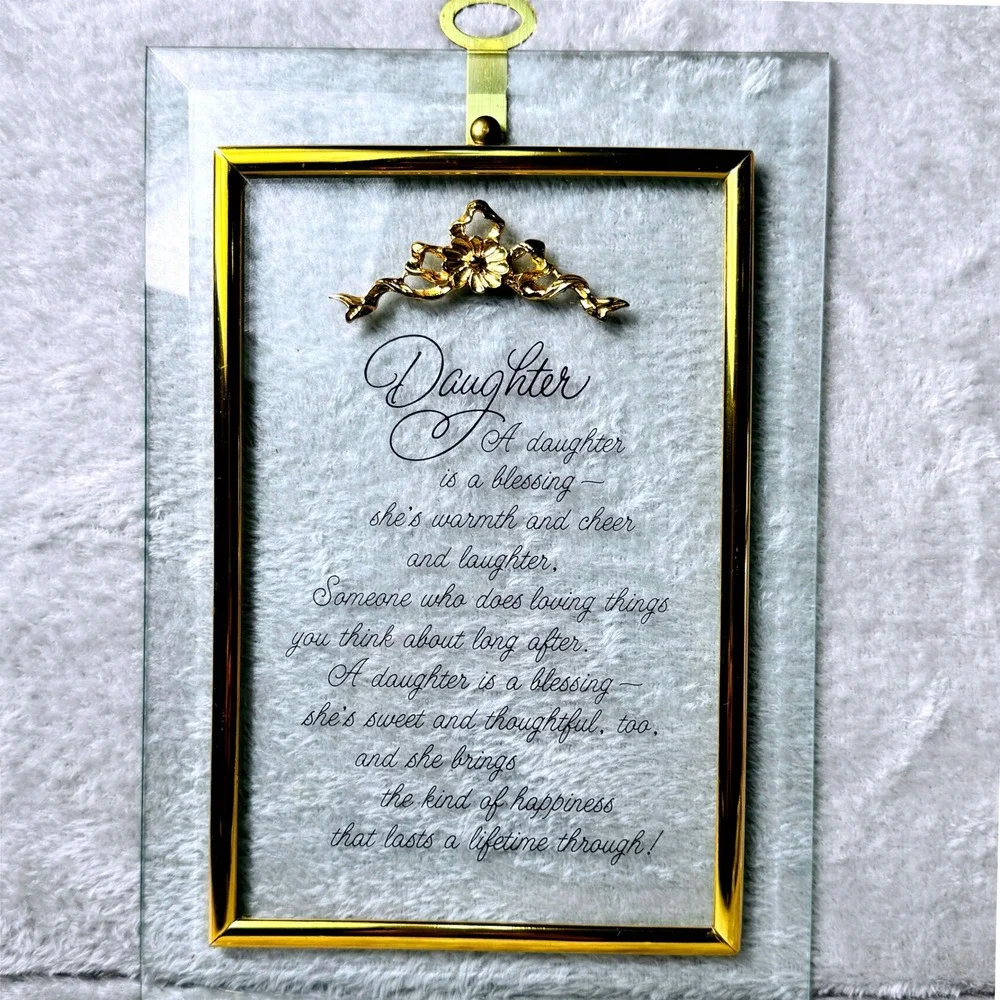 Daughter Glass Plaque Vintage Gold Trim Hanging Frame Sentiment Poem Gift‎ 1990s